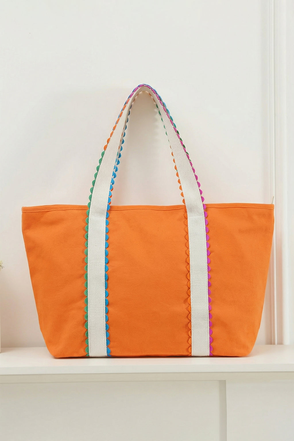 Pink Colorful Ricrac Detail Canvas Tote Bag