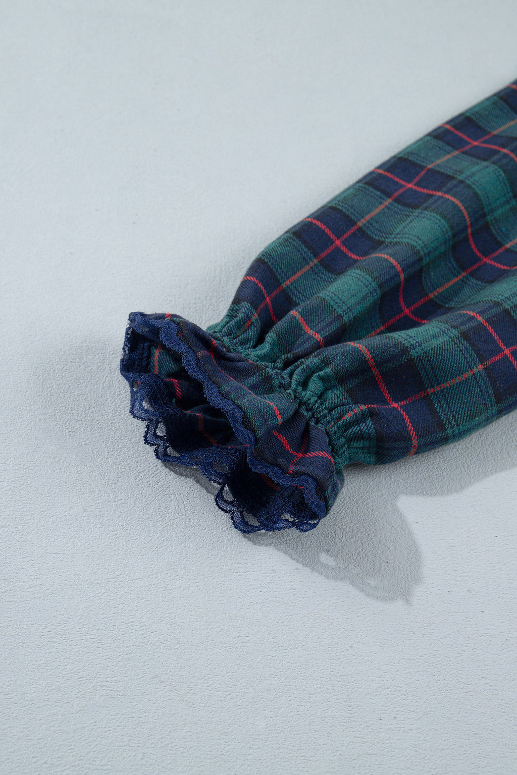 Green Vintage Plaid Square Neck Lace Trim Long Sleeve Shift Dress