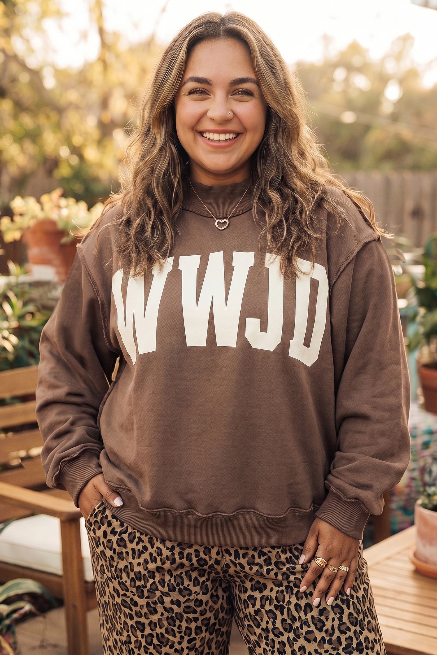 Coffee Letter Print Oversized Loose Fit Long Sleeve Plus Size Sweatshirt