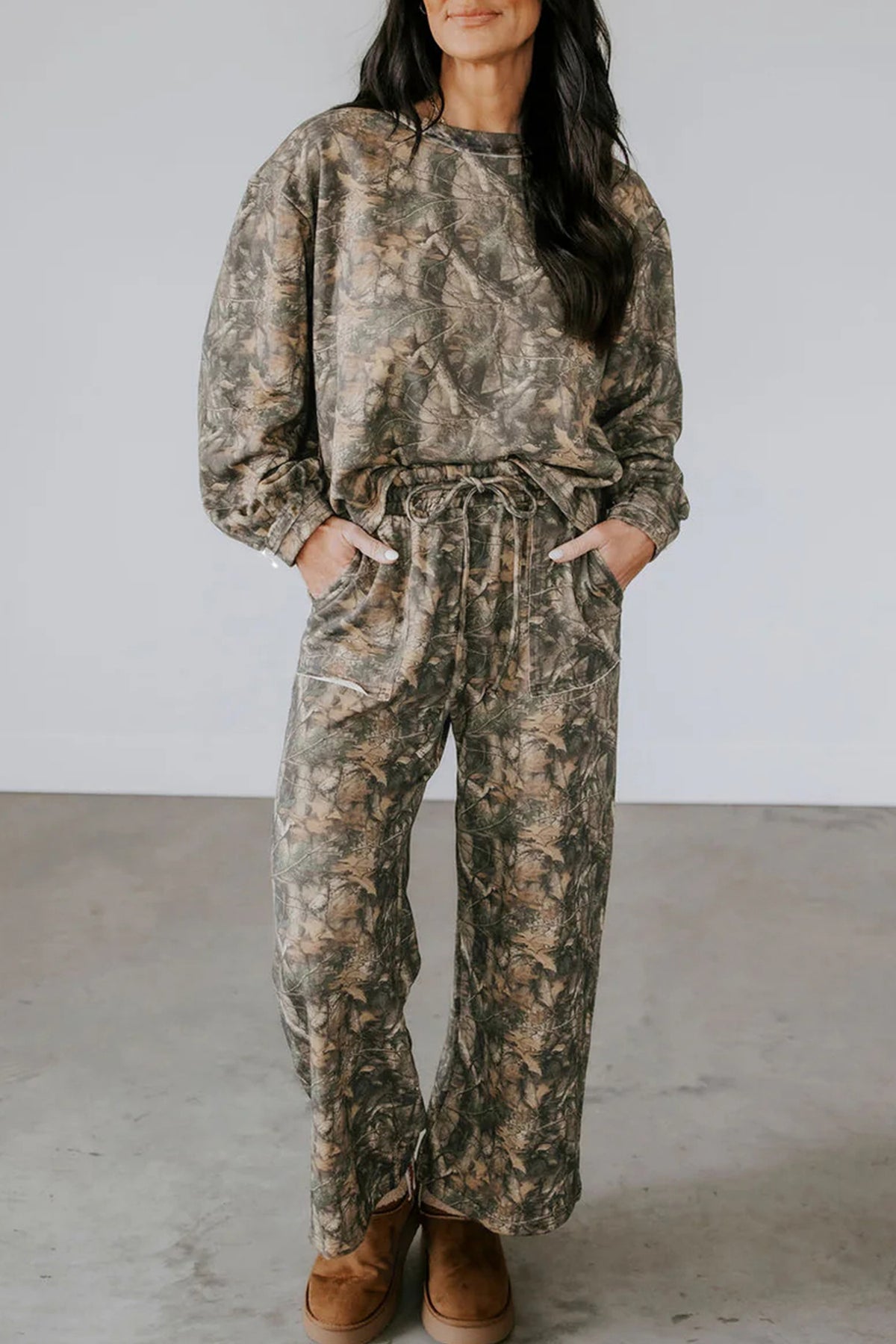 Green Abstract Print Long Sleeve Pant Set