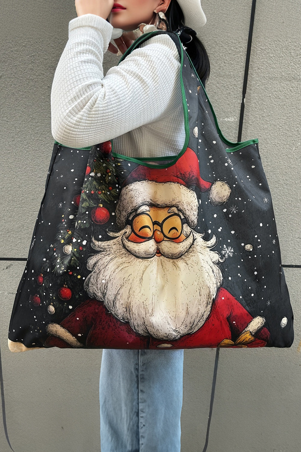 Fiery Red Large Foldable Christmas Holiday Reusable Oxford Bag