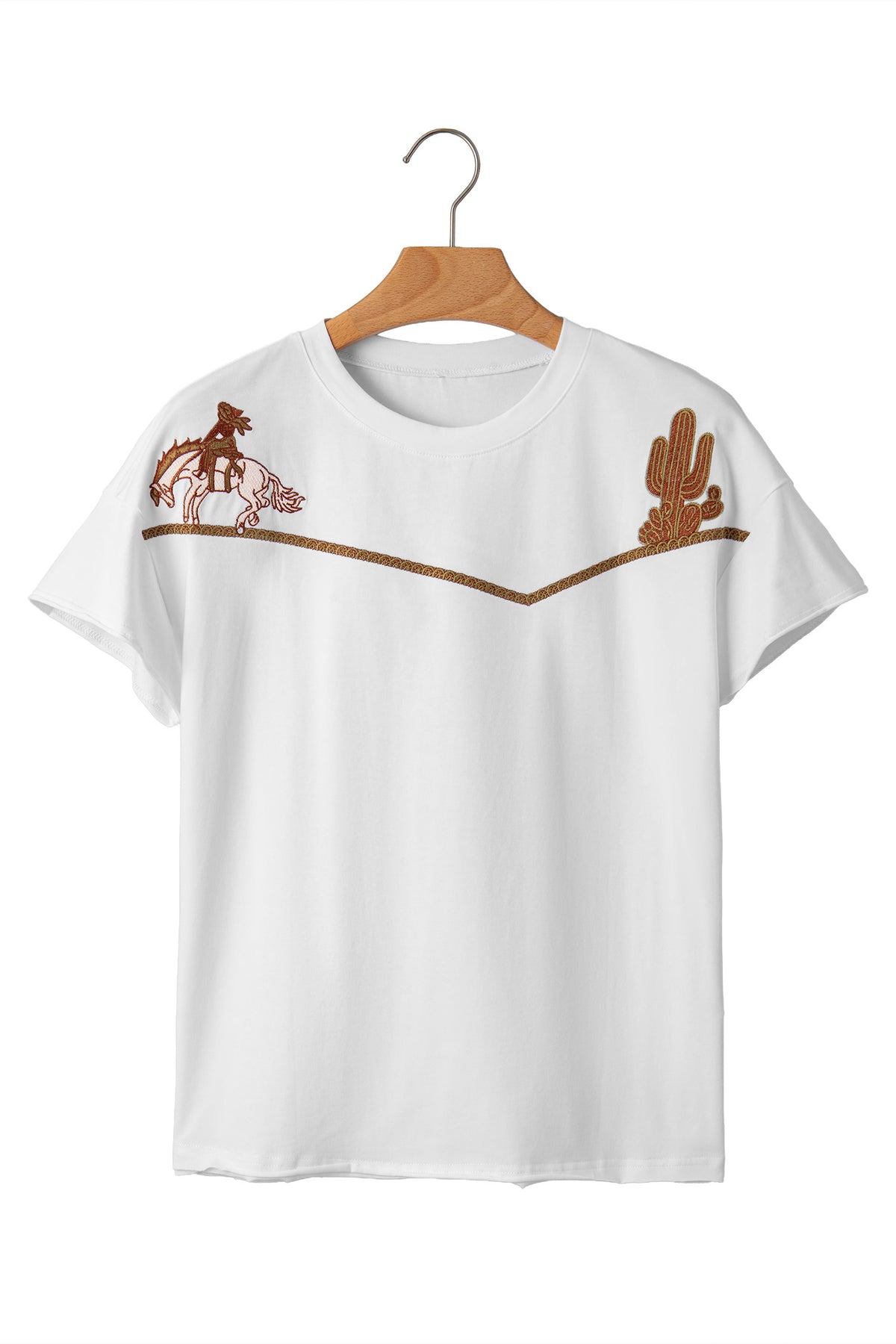 White Western Fashion Embroidered Casual Tee