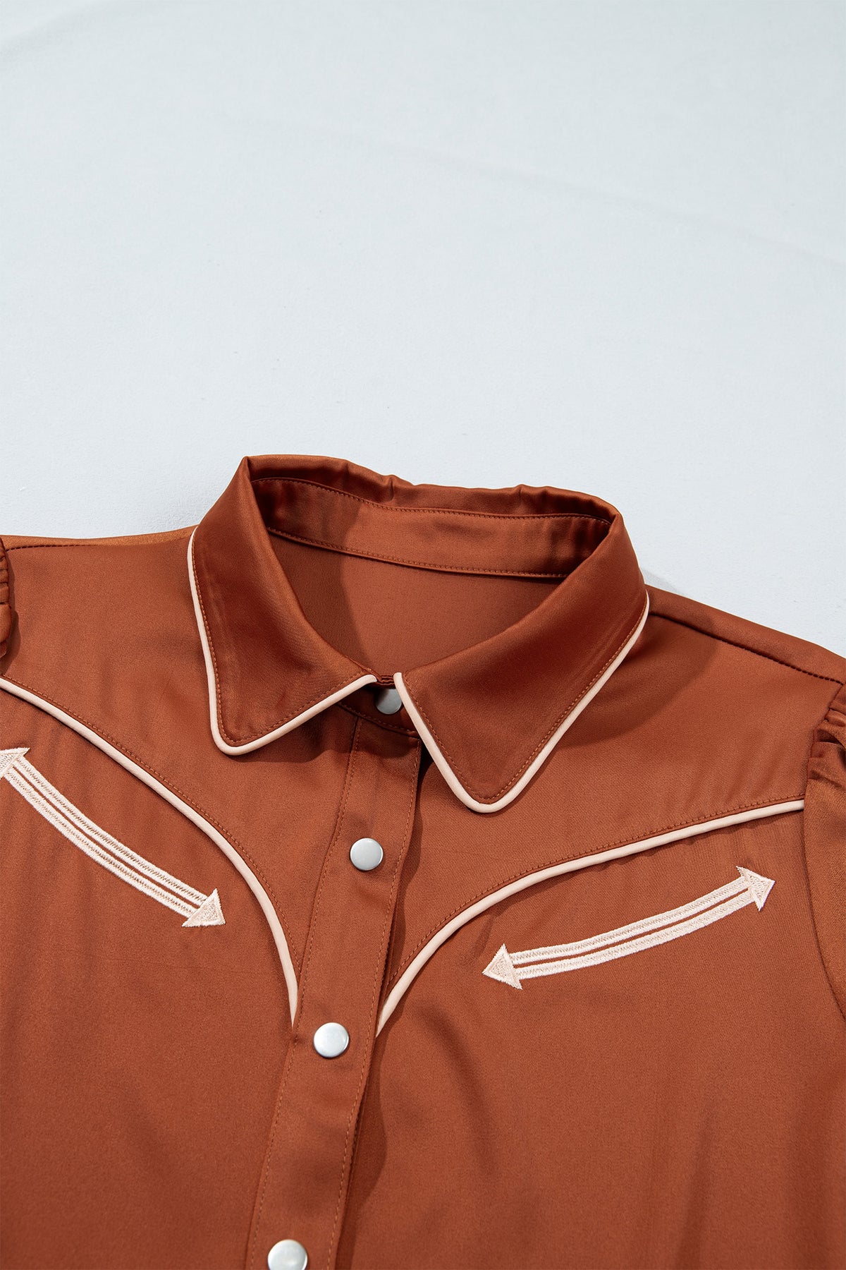Cinnamon Silky Long Sleeve Button Front Western Fashion Shirt