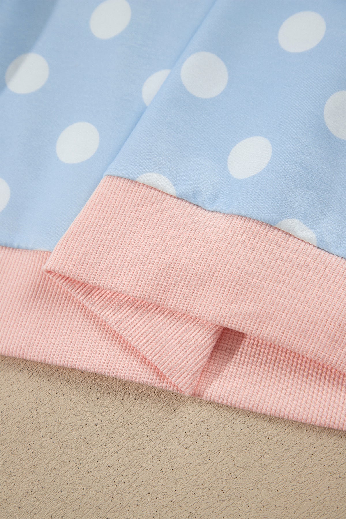 Pink Polka Dot Contrast Trim Long Sleeve Top Drawstring Shift Pants Set