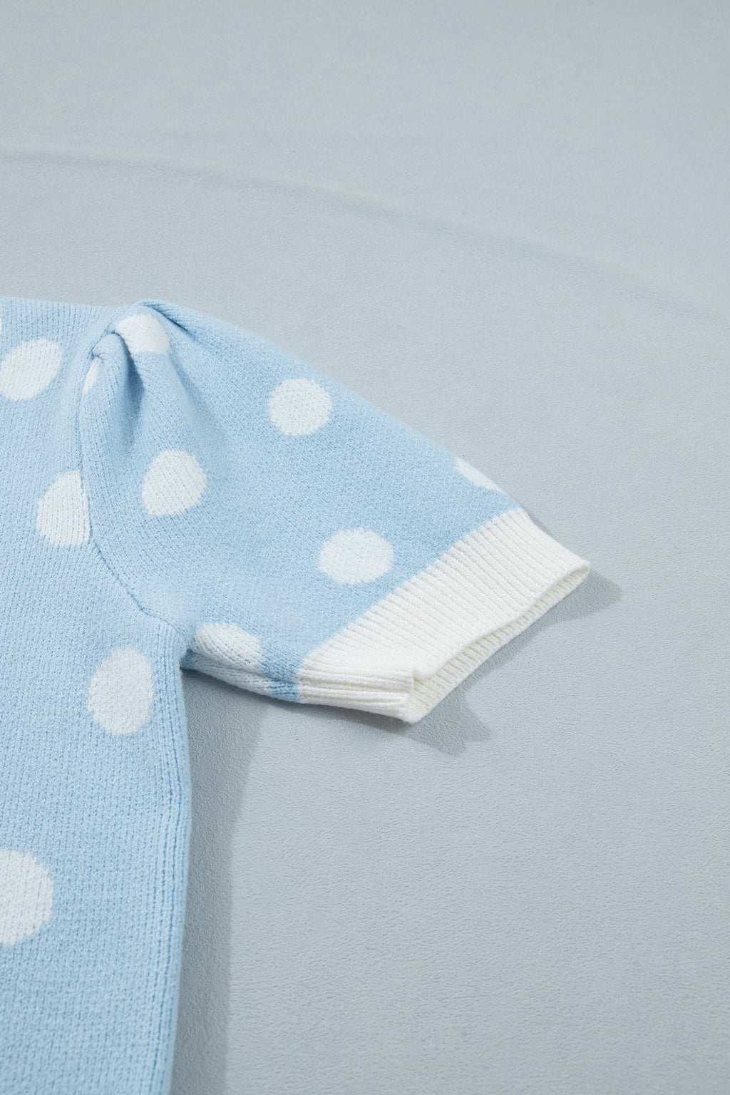 Light Blue Polka Dot Puff Short Sleeve Sweater Top