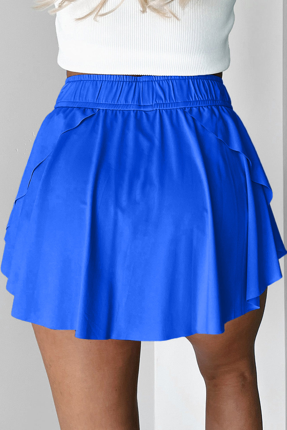 Dark Blue Drawstring Elastic Waistband Lined Tennis Skorts