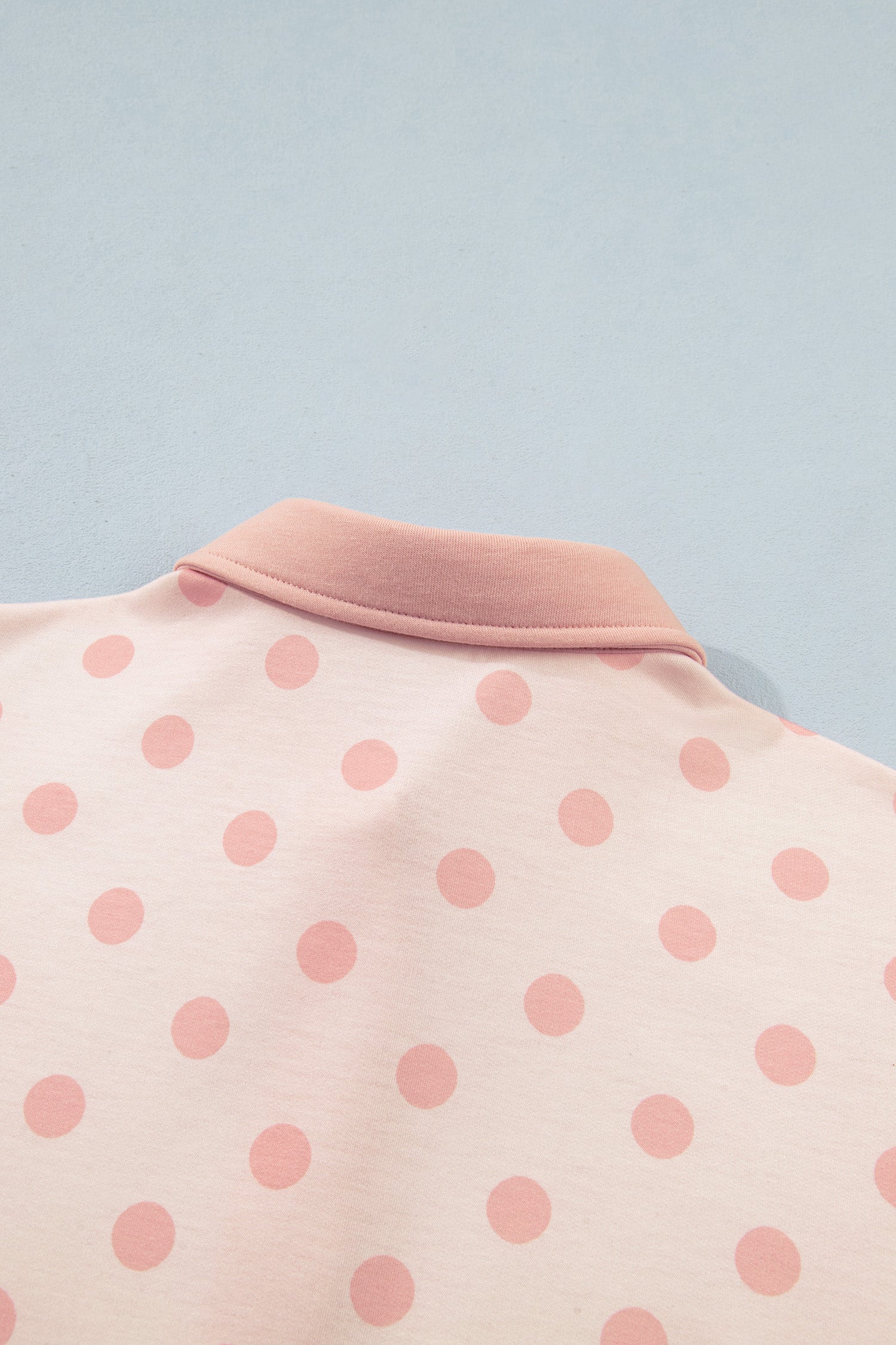 Pink Polka Dot Drop Shoulder Polo Loose Pullover Patch Pocket Casual Shorts Set