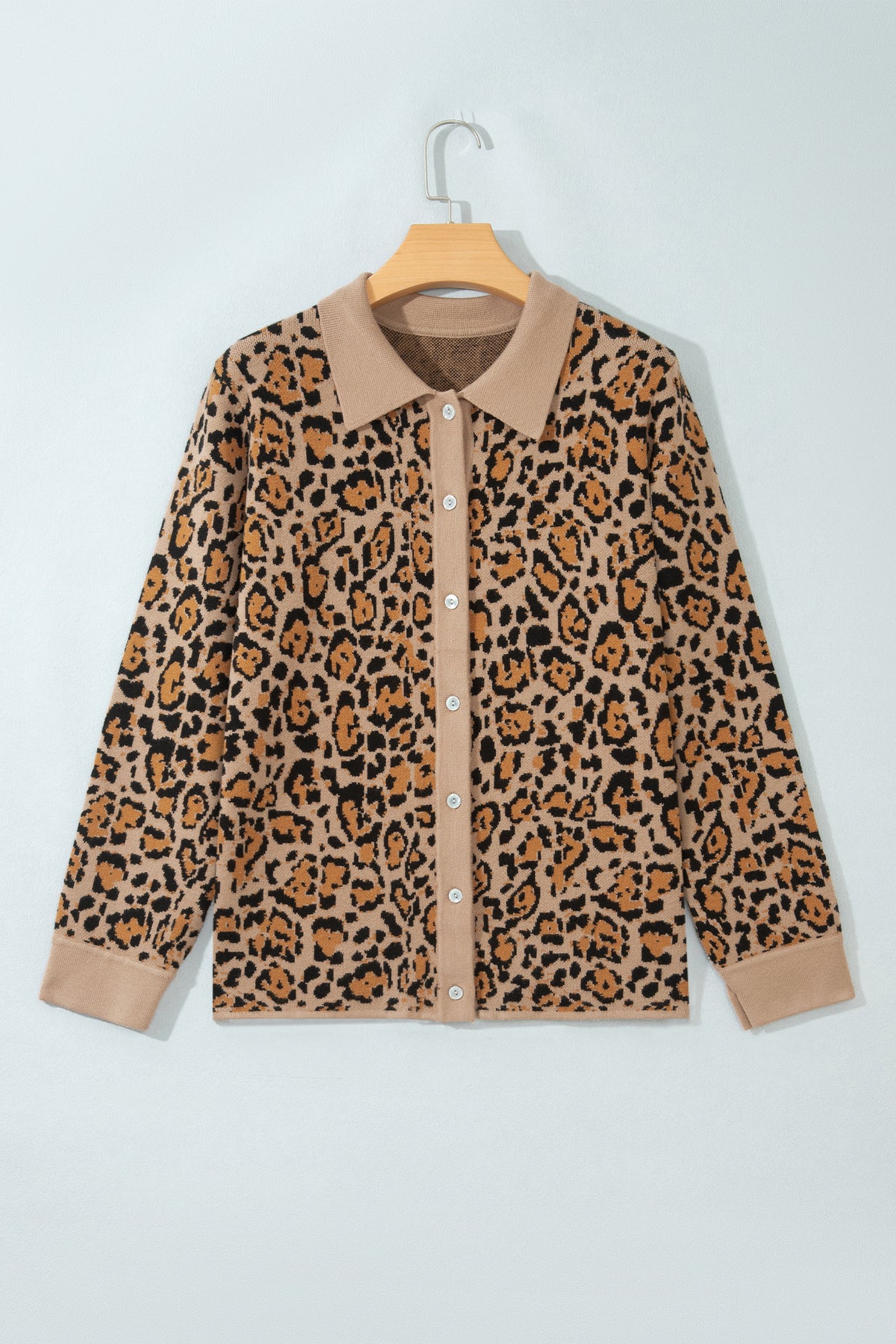 Brown Leopard Print Button-Up Cardigan Long Sleeve Cardigans
