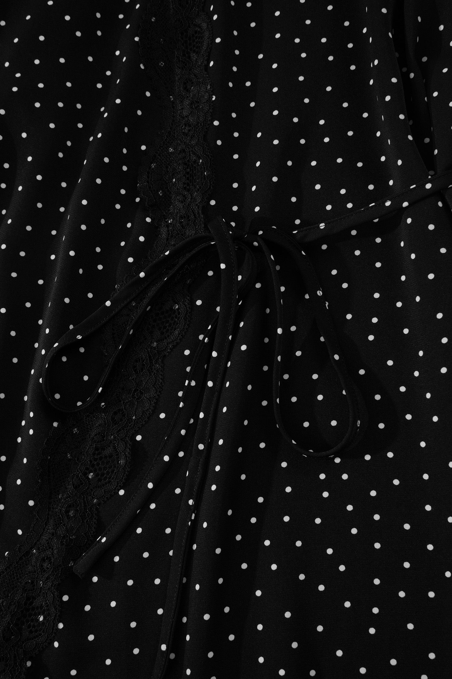 Black Polka Dot Print Lace Trim Wrap Mini Dress