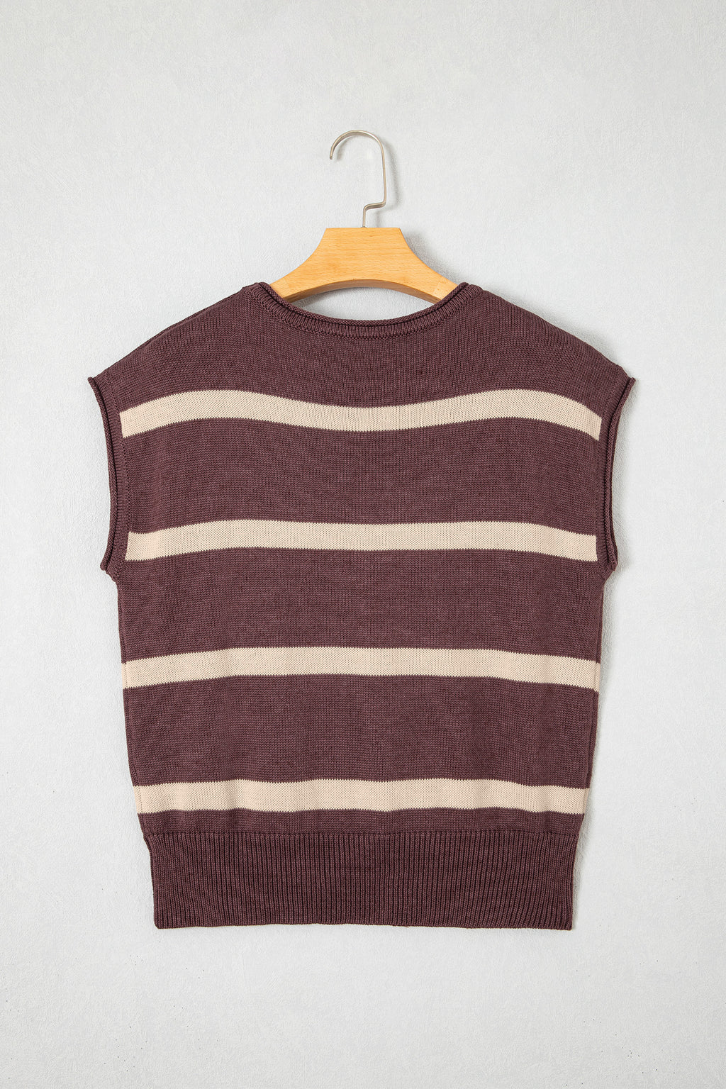 Brown Stripe Knit Western Short Sleeve Sweater