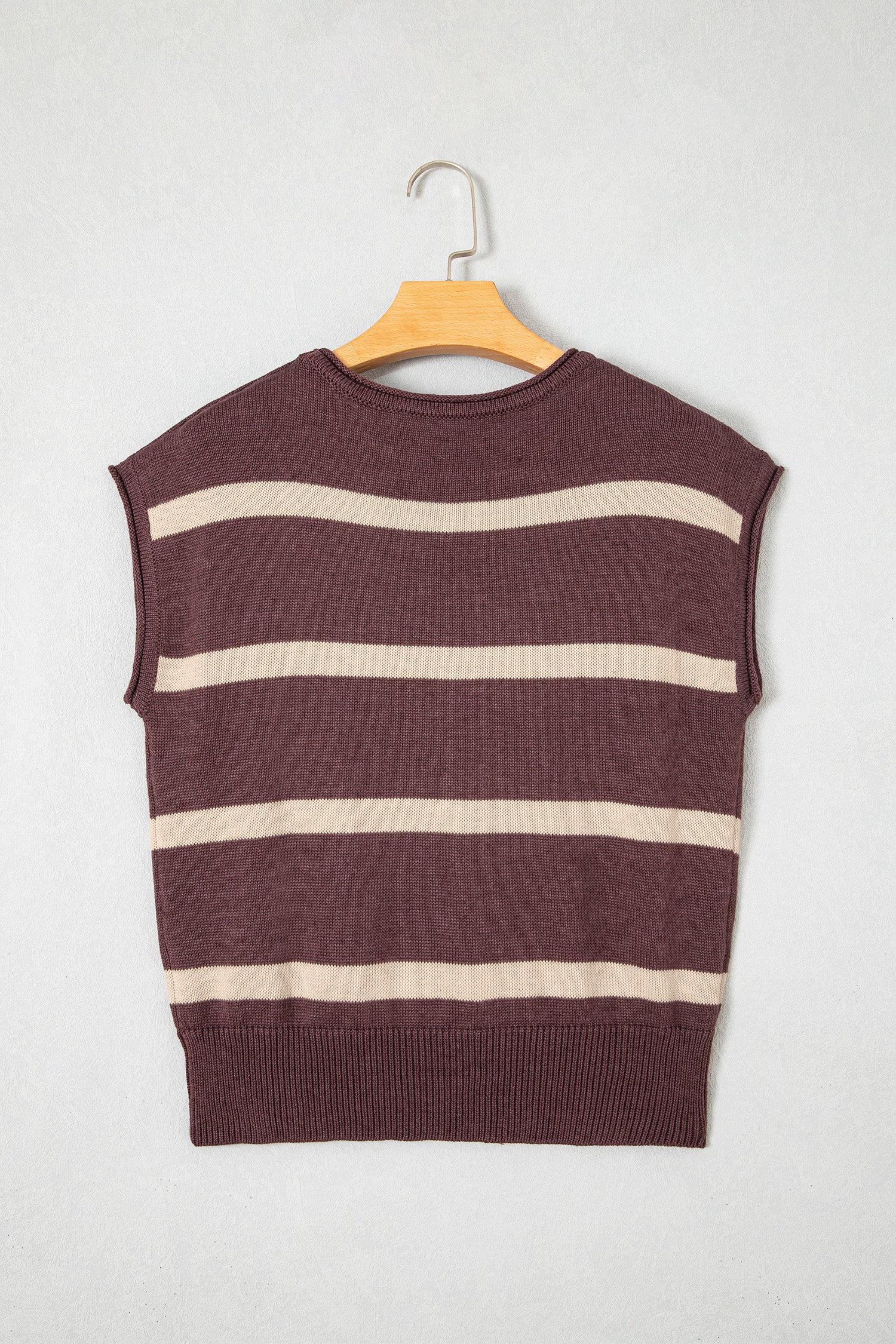 Brown Stripe Knit Western Short Sleeve Sweater