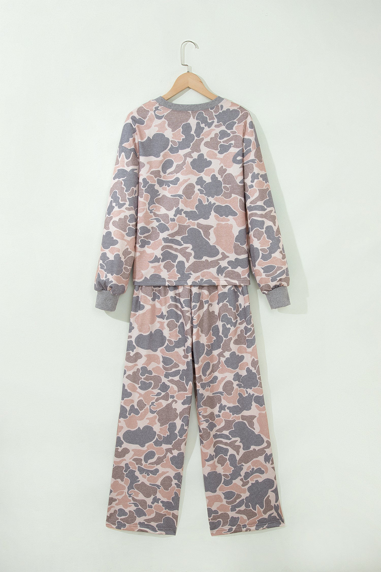 Multicolour Camouflage Print Long Sleeve Top Loose 2pcs Pants Set