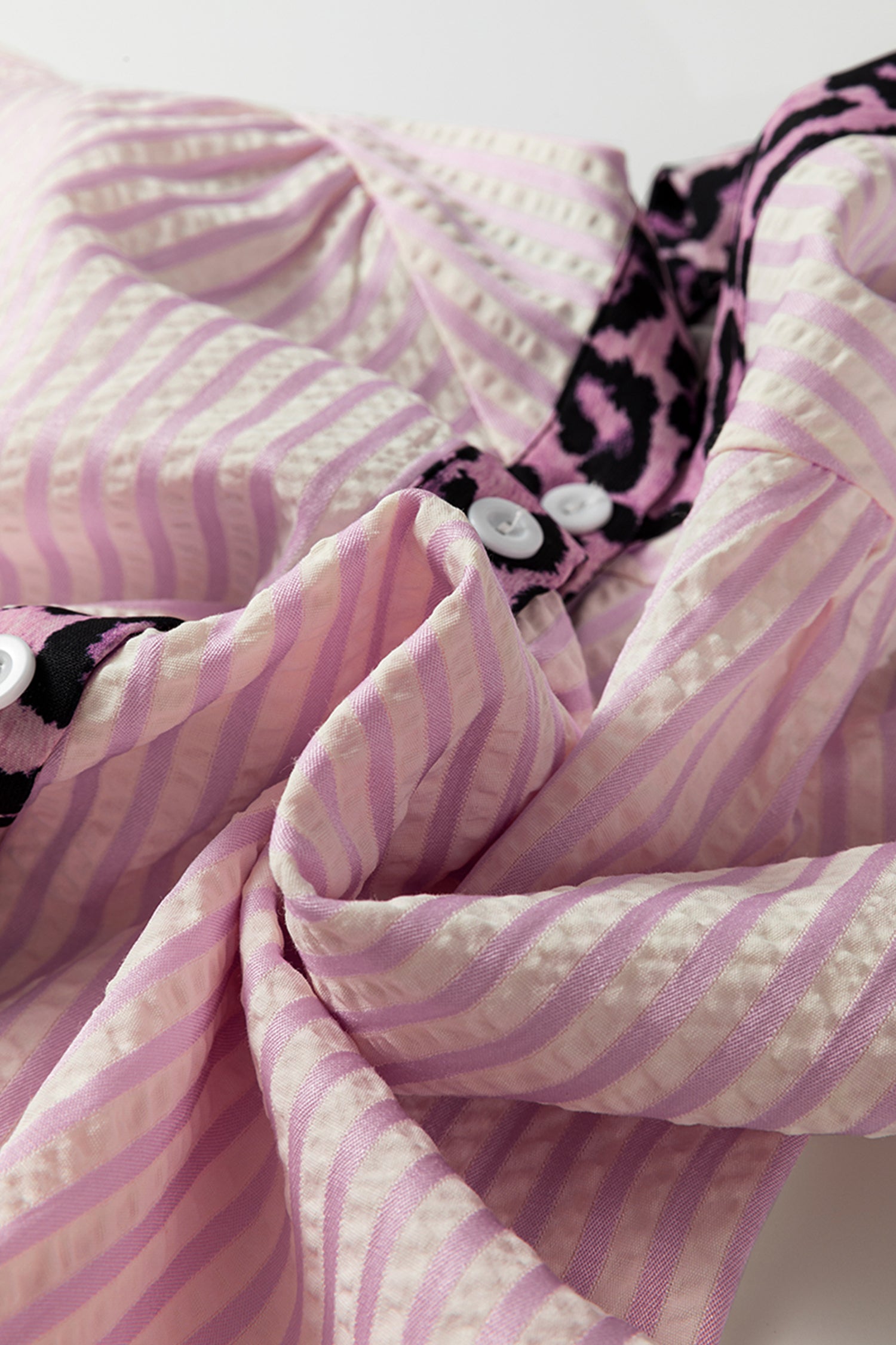 Pink Stripe Leopard Patchwork Long Sleeve Shirt