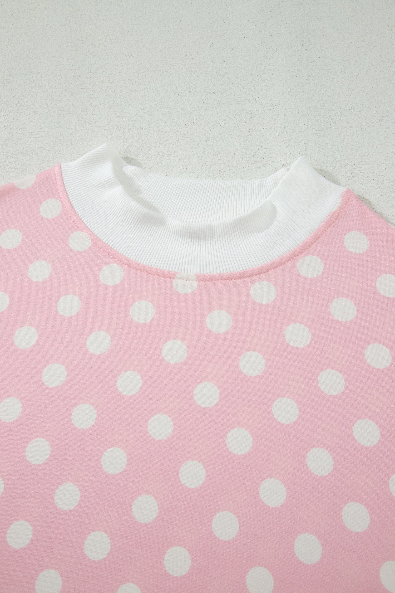 Pink Polka Dot Print Mock Neck Short Sleeve Top Shift Pant Set