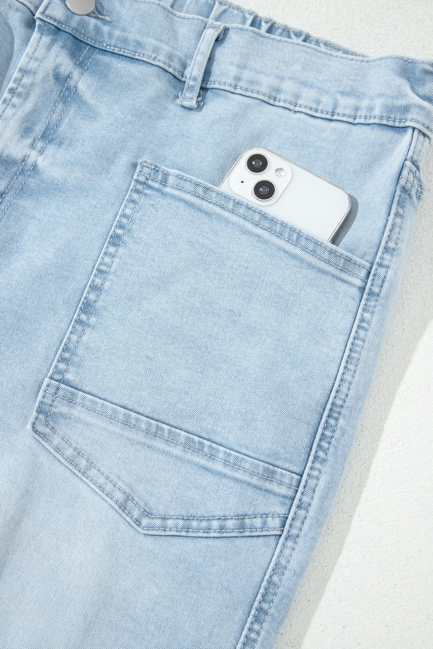 Beau Blue Plus Size Seam Detail Patch Pocket Raw Cut Shift Jeans