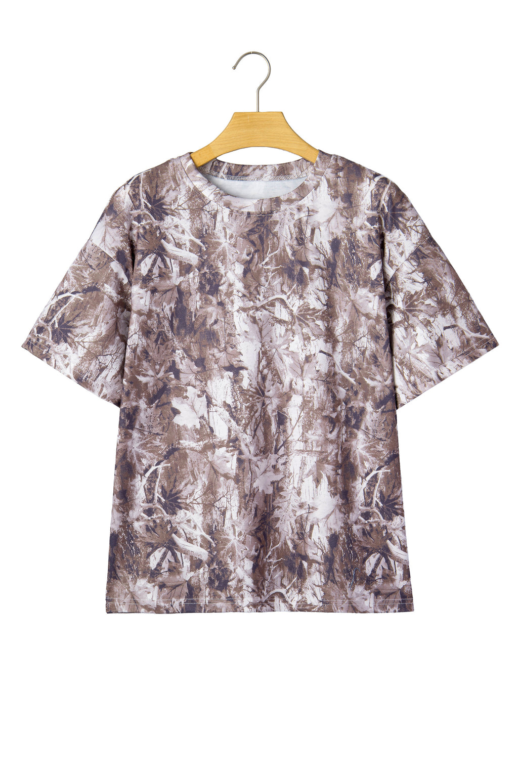 Khaki Camouflage Woodland Print Drop Shoulder Tunic Tee
