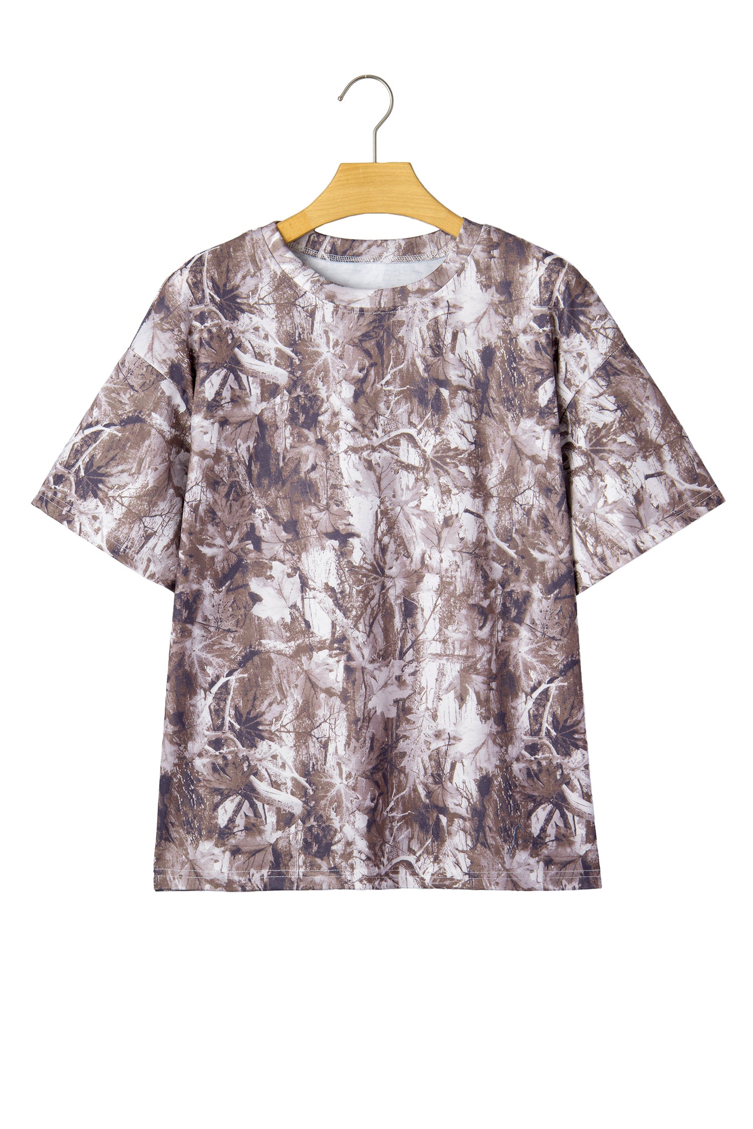 Khaki Camouflage Woodland Print Drop Shoulder Tunic Tee