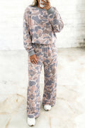 Multicolour Camouflage Print Long Sleeve Top Loose 2pcs Pants Set