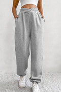 Light Grey Solid Color Crisscross Elastic Waist Sweatpants