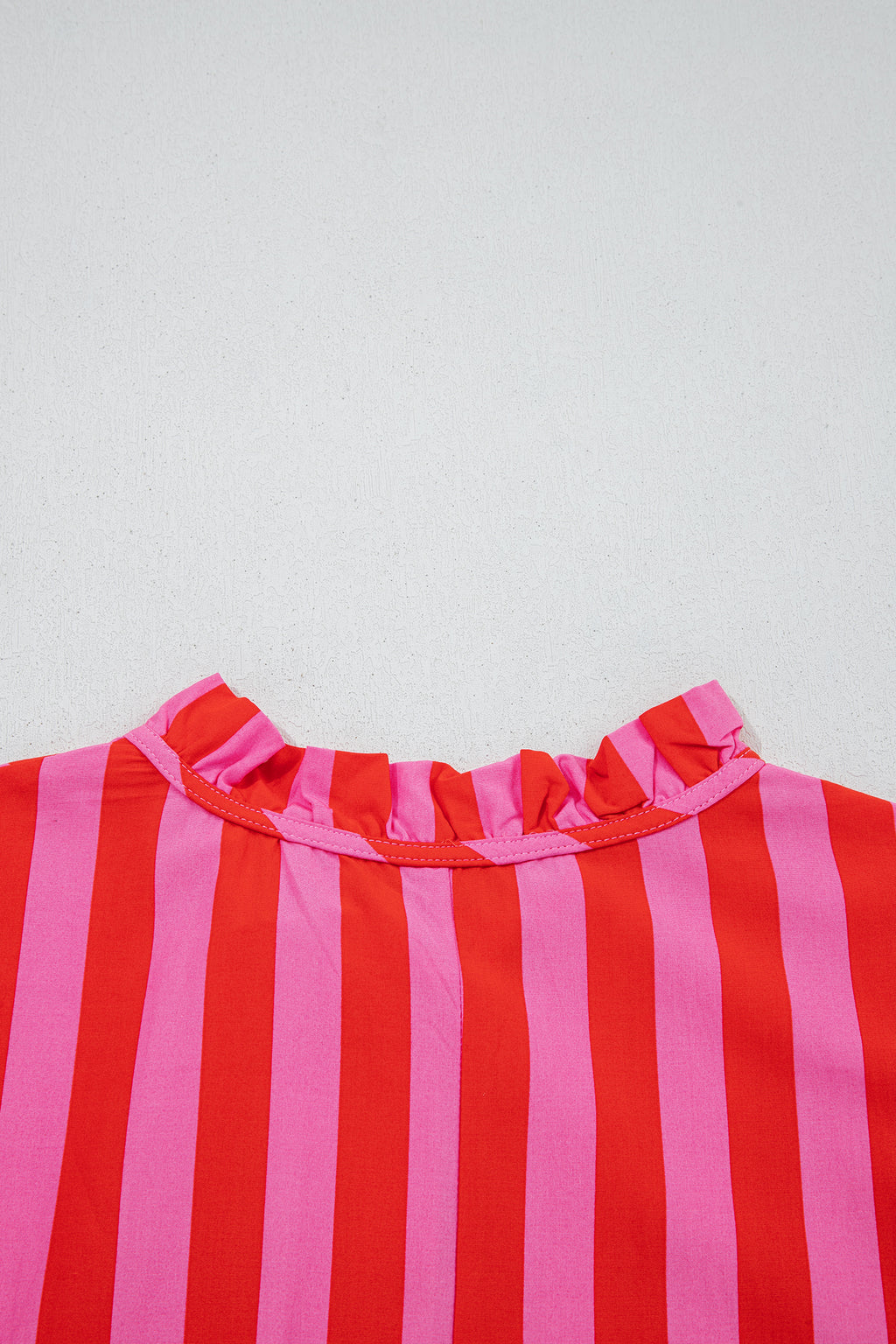 Red Stripe Half Button Puff Sleeve Loose Mini Dress