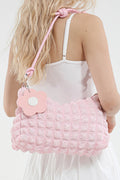 Pink Soft Bubble Textured Cord Handle Flower Shoulder Bag