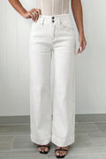 White 2-Button High Waist Wide Leg Jeans