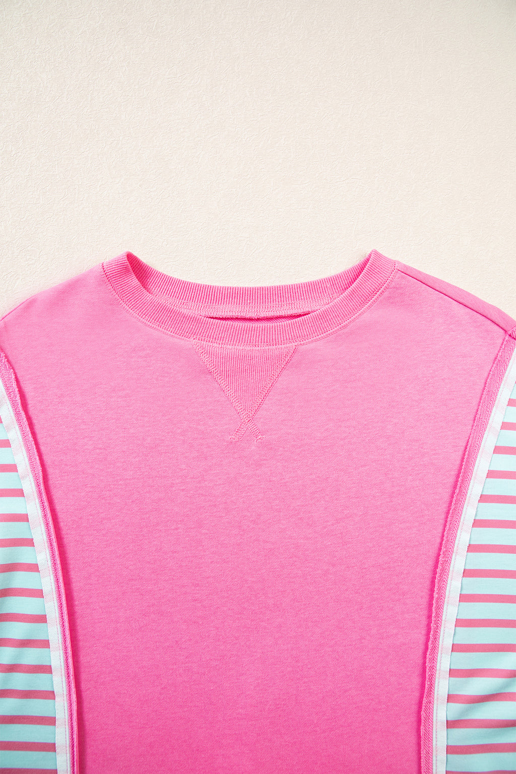 Rose Stripe Color Block Patchwork Relaxed Split Long Sleeve Top