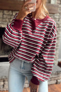 Red Stripe Dropped Shoulder Long Puff Sleeve Top