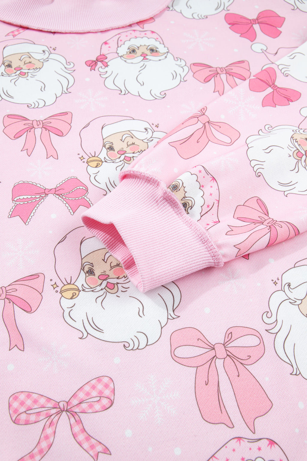 Pink Abstract Santa Print Drop Shoulder High Neck Sweatshirt