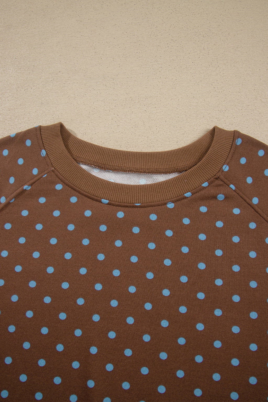 Brown Polka Dot Round Neck Long Sleeve Plus Size Set
