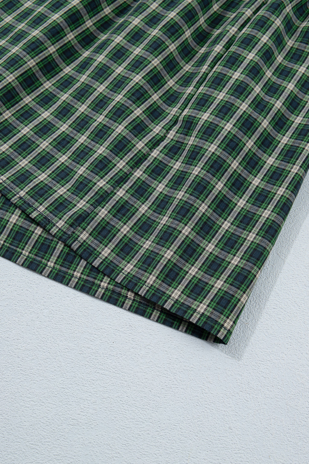 Green Plaid Square Neck Shirred High Waist Ruffle Hem Dress