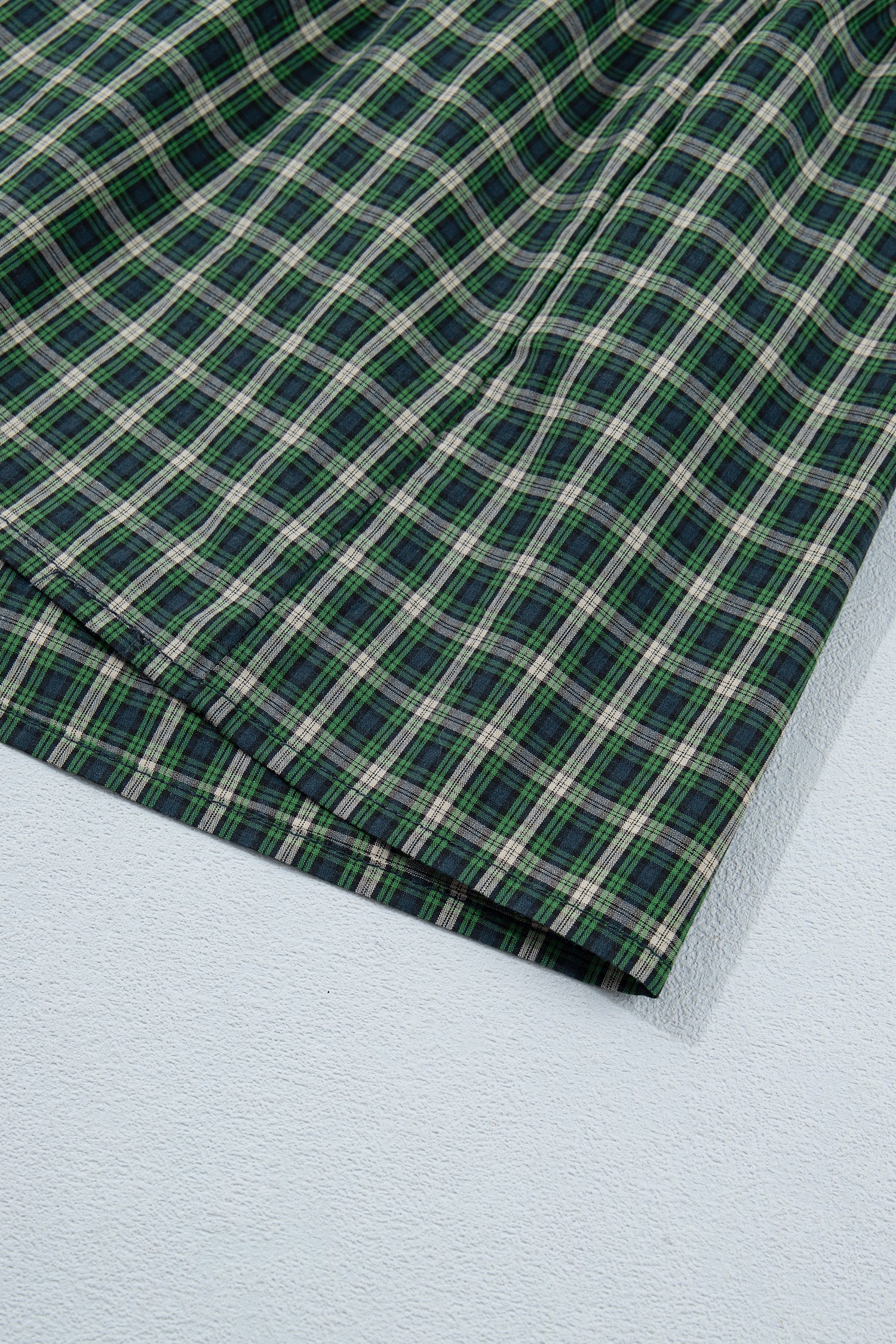 Green Plaid Square Neck Shirred High Waist Ruffle Hem Dress