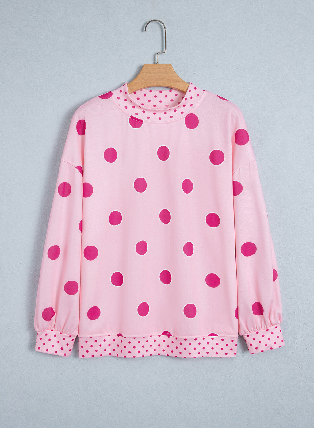 Pink Polka Dot Print Contrast Detail Oversized Tunic Sweatshirt