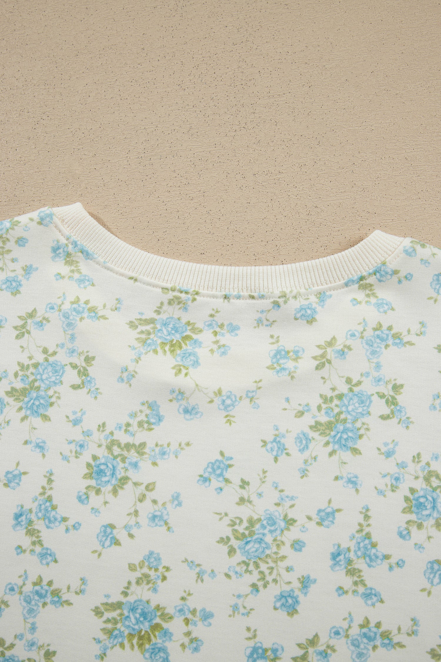 Sky Blue Floral Print Short Sleeve Elastic Waist Pocket Casual Two Piece Short Sets