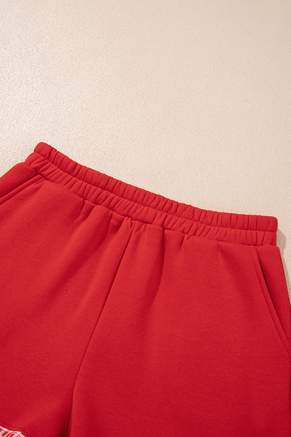 Fiery Red Gingham Trim Baggy Pullover 2pcs Short Set