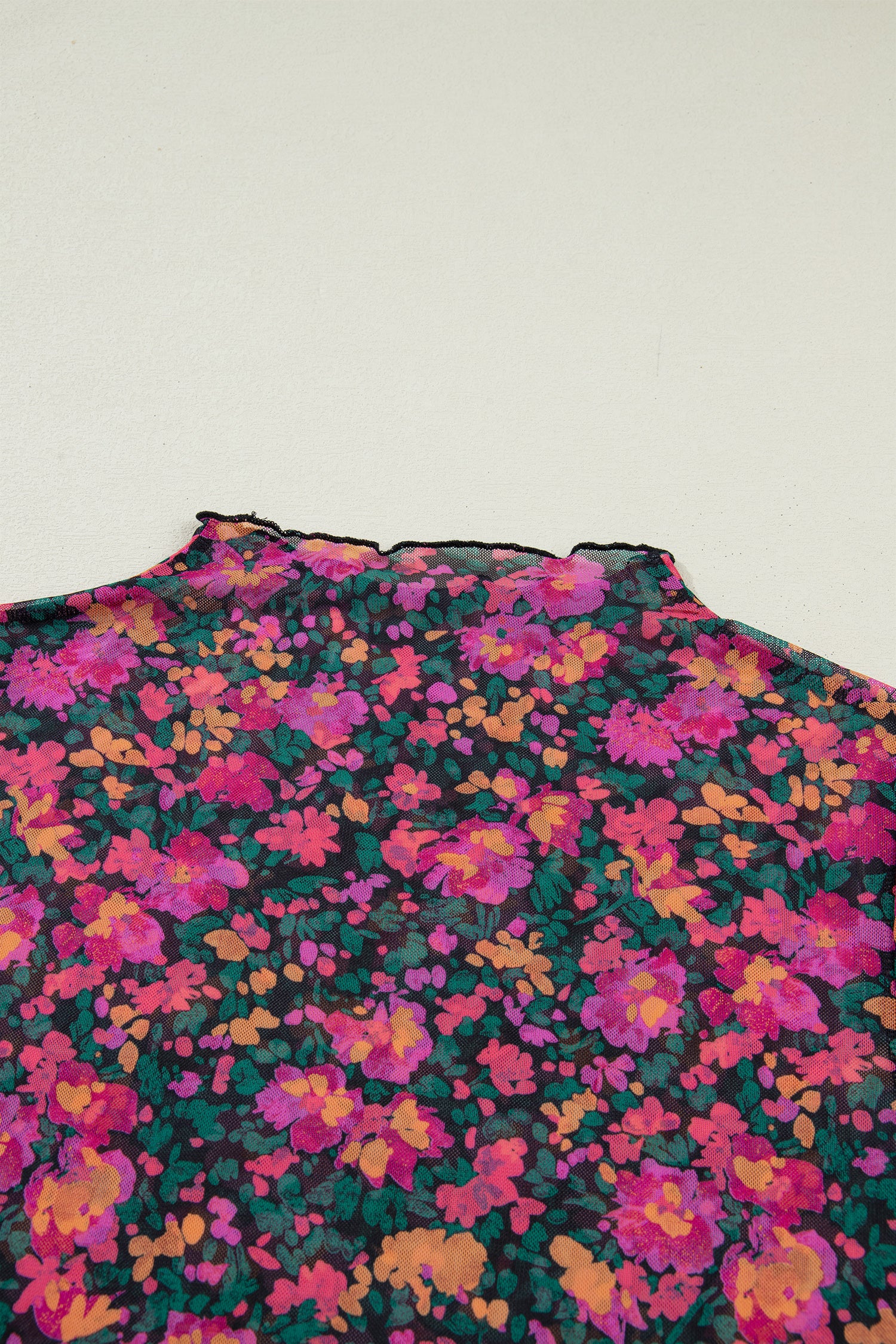 Rose Retro Floral Printed Mesh Short Sleeve Top