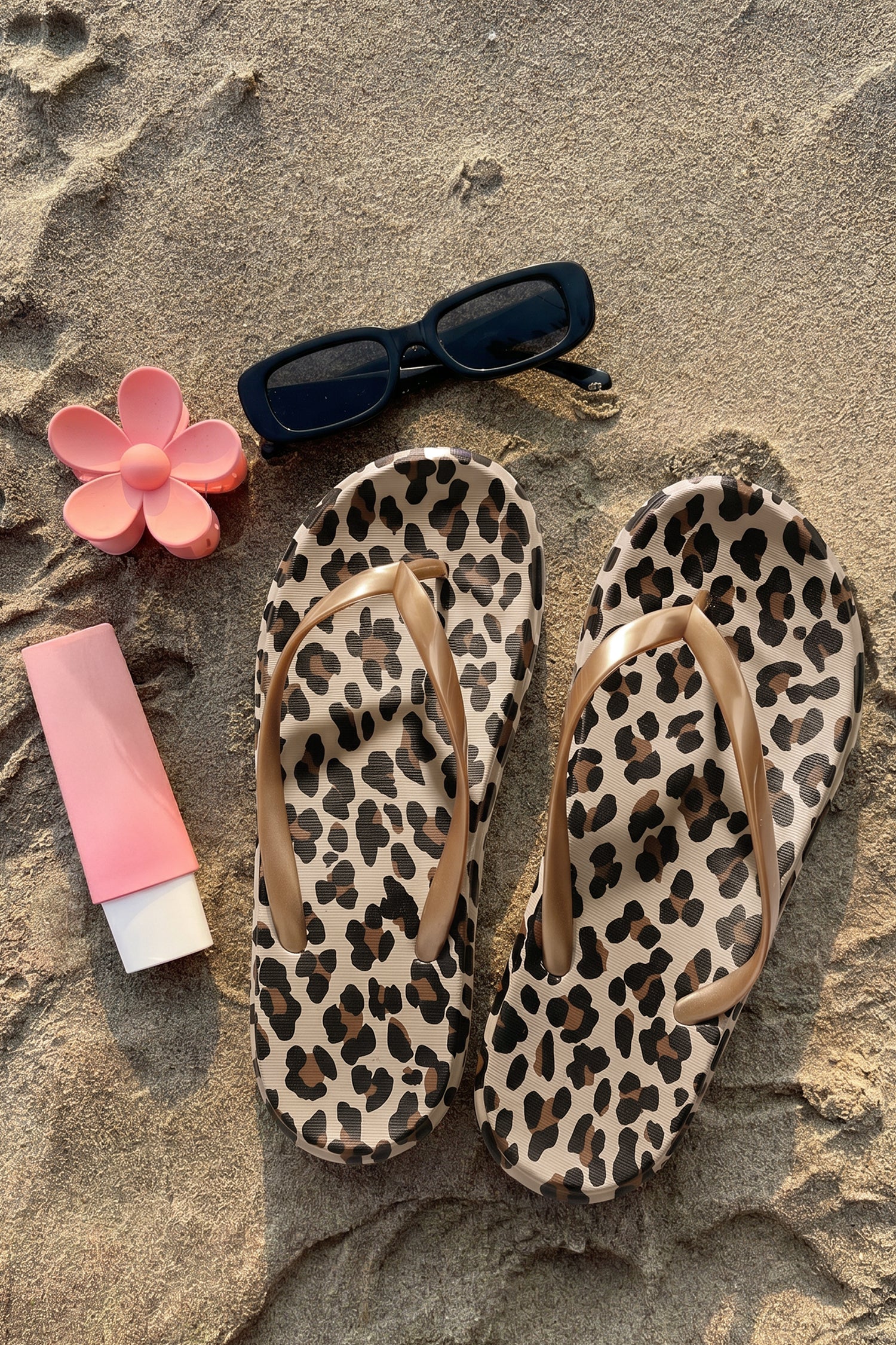 Chestnut Sleek Straps Leopard Contrast Flip Flops