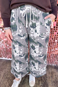 Brown Camo Drawstring Waist Patch Pocket Plus Size Pants