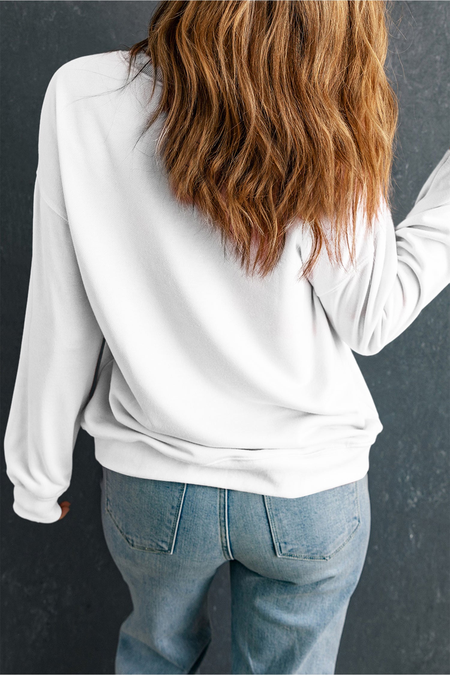 White Easter Bunny Ear Embroidered Pullover Sweatshirt
