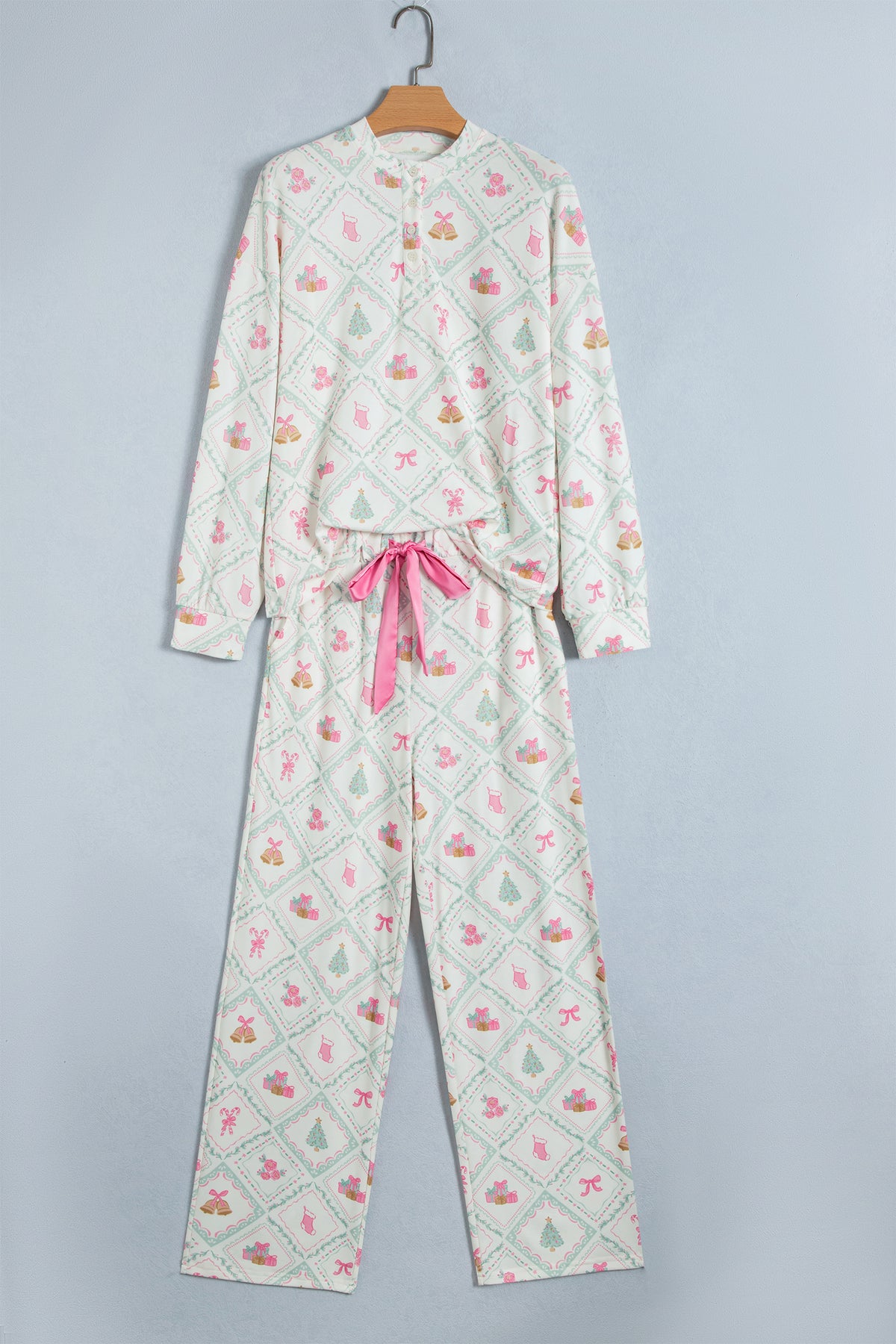 White Long Sleeve Patchwork Shift Christmas Daily Wear Lounge Set