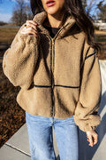 Parchment Drop Shoulder Collar Long Sleeve Fleece Regular Fit Jacket