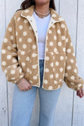 Khaki Polka Dot Faux Fur Metal Button Placket Shift Silhouette Jacket