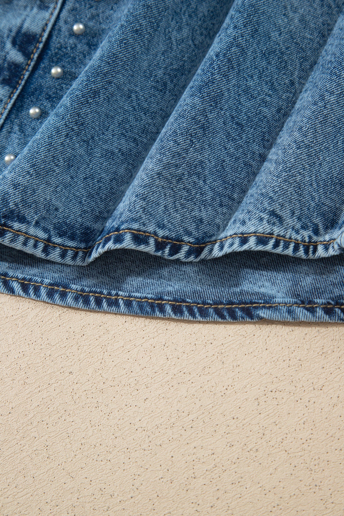 Sail Blue Rivet Embellished Western Style Regular Fit Long Sleeve Denim Jacket