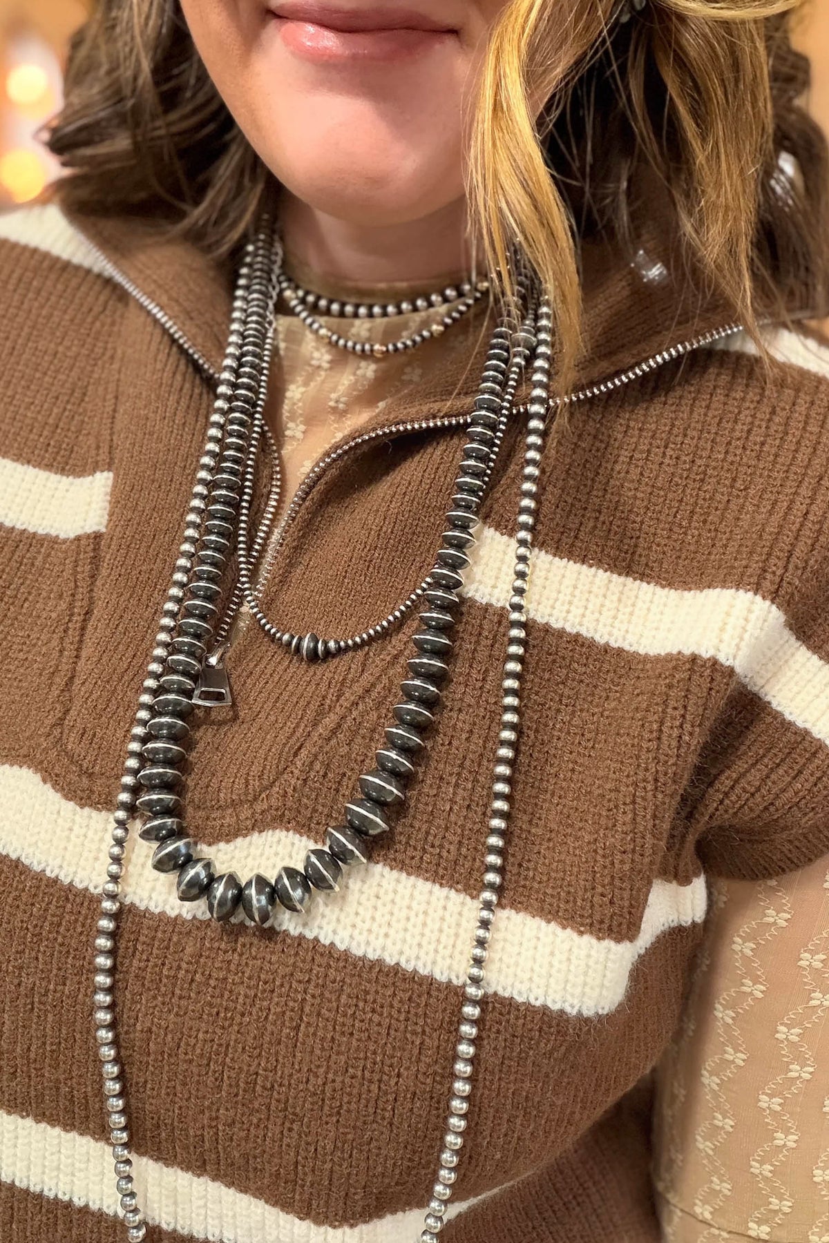 Brown Stripe Striped Colorblock Drop Shoulder V Neck Tunic Sweater T-shirt