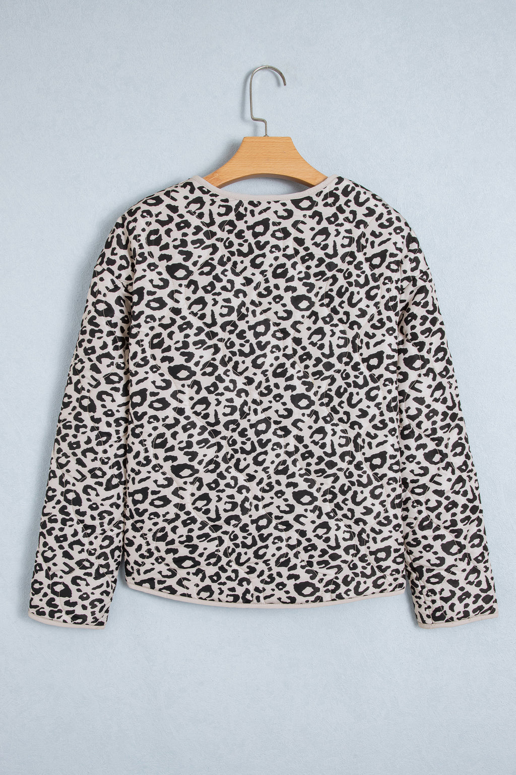 Khaki Leopard Print Patch Pockets Binding Tape Long Sleeve Regular Fit Jacket