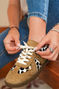 Light French Beige Color Block Leopard Print Patchwork Lace-up Flat Shoes