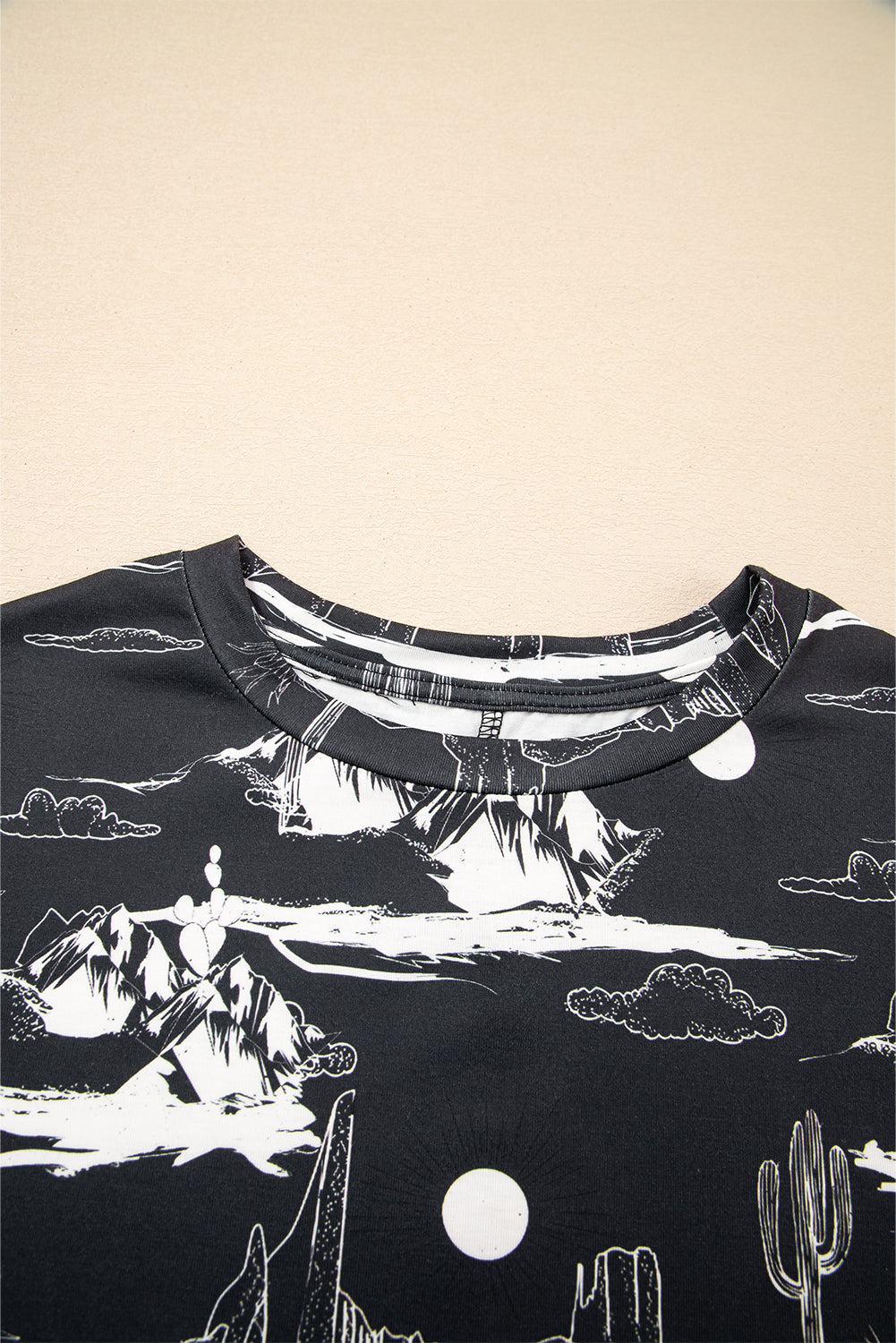 Black Desert Sand Print Short Sleeve Knit Top