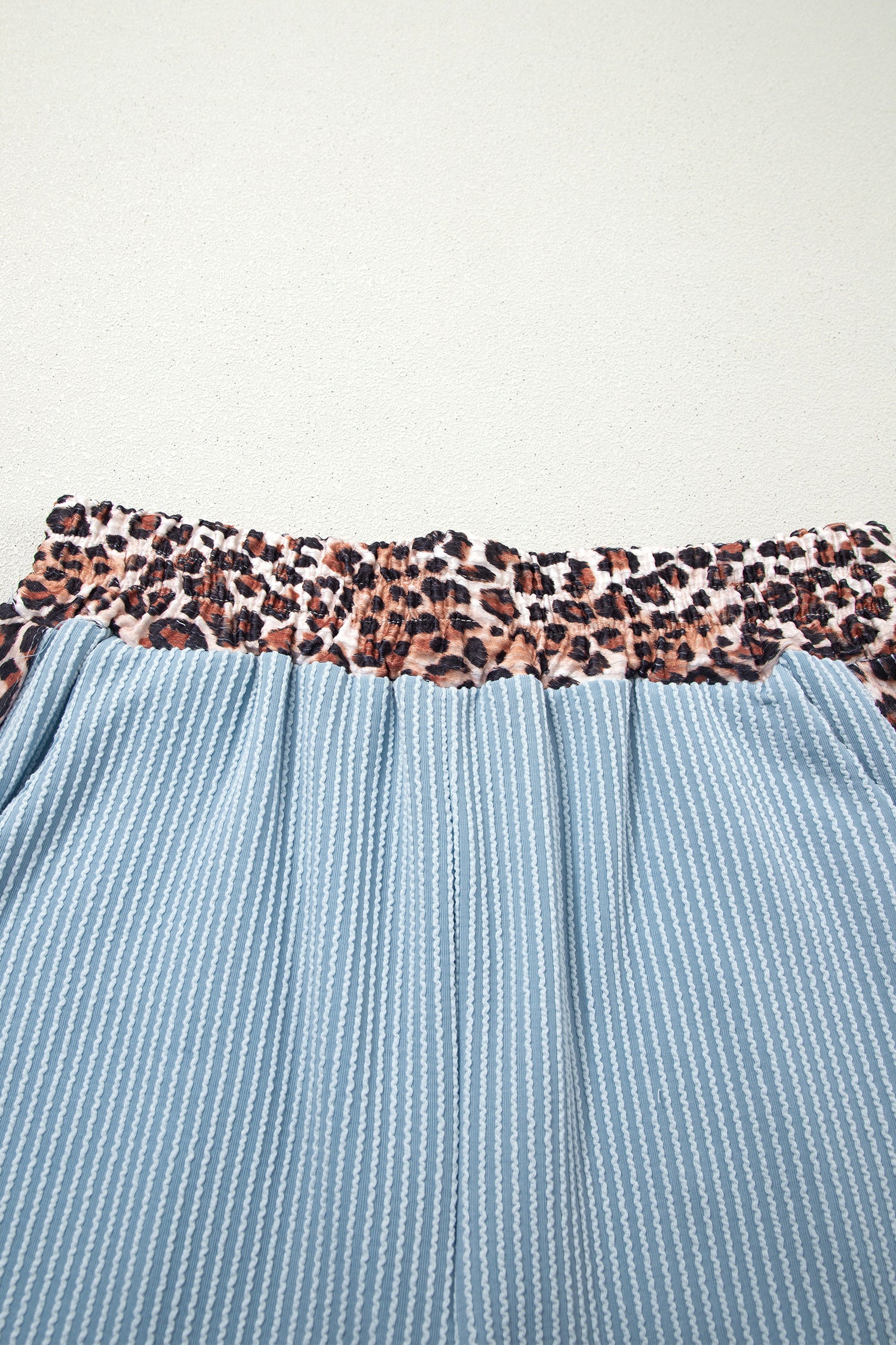 Sky Blue Leopard Trim Twist Ribbed Short Set