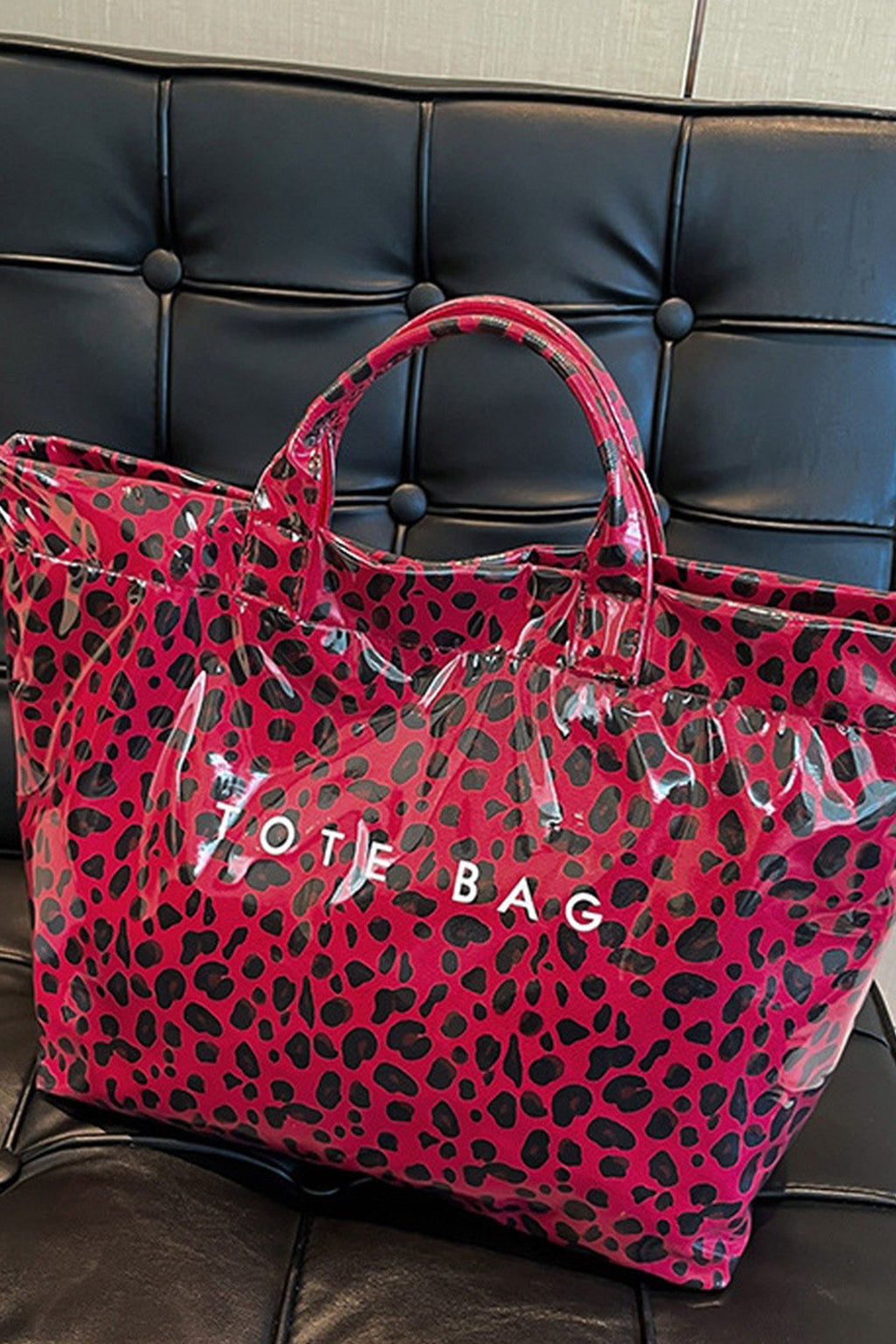 Fiery Red Leopard Print Travel Tote Bag