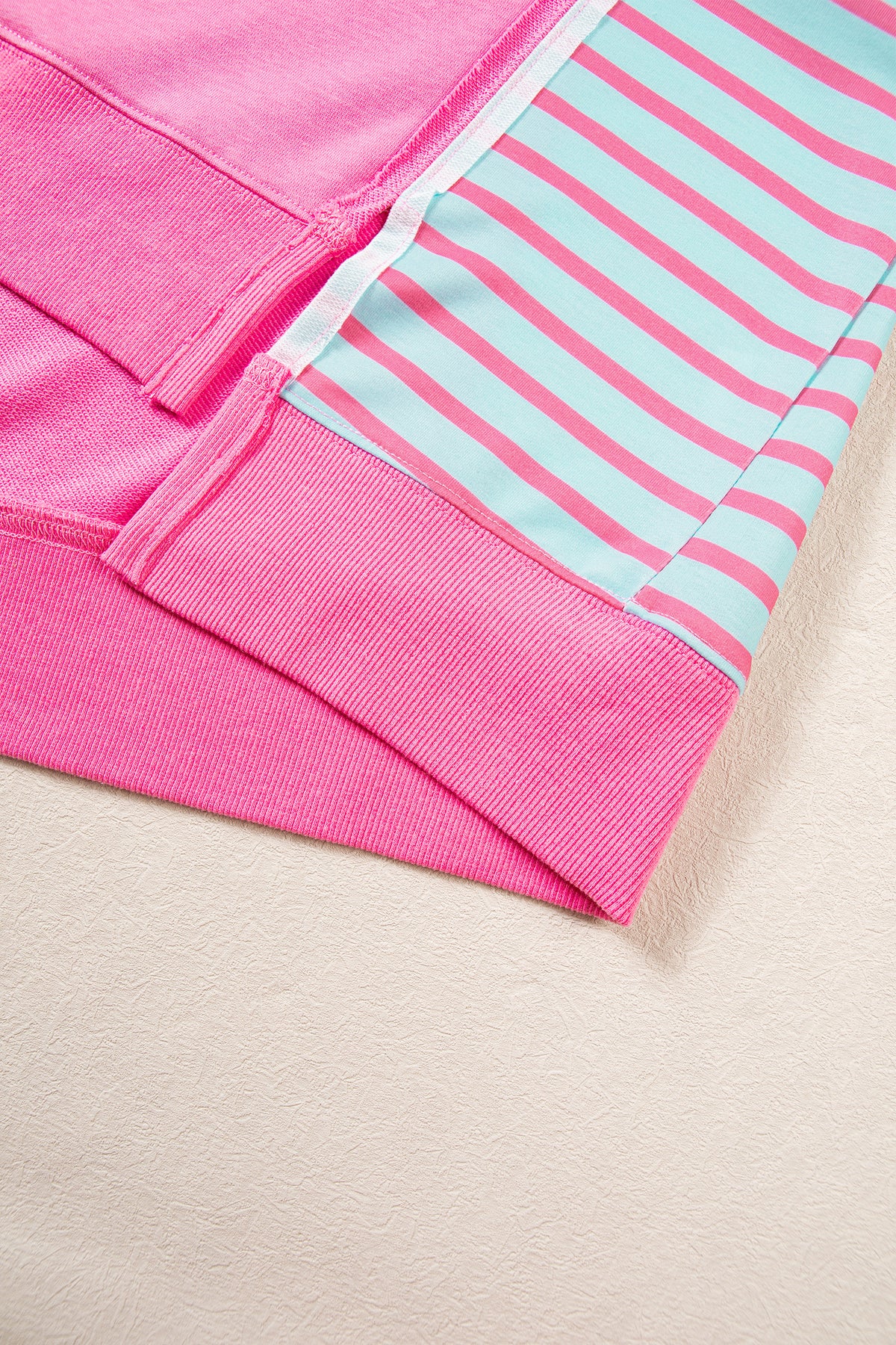 Rose Stripe Color Block Patchwork Relaxed Split Long Sleeve Top